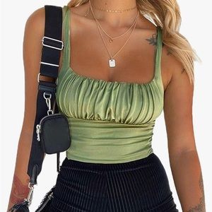 ☆ Green Square Neck Ruched Crop Top ☆